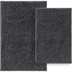 Bathroom Rugs Set 2 Piece Bathroom Mats Bath Rugs Non Slip Bath Rugs for Bathrooms, Thick Soft Chenille Rug Set, Bathtub Mats, Ultra Absorbent Bath Carpet, Shaggy Bathrooms Floor Mat, Deep Grey, Size: 32"x20" + Plus 24"x16"