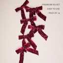 LaRibbons 24 Pcs Burgundy Crinkled Velvet Bows for Christmas Tree, Door, Garland, Wreath, 1" Wide, 3.9"x3.9", Vintage Style