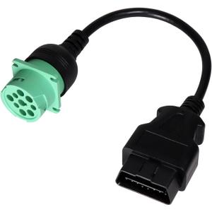 16 Pin Male to 9 Pin Female OBD2 OBDII to J1939 Green Type 2 Adapter Cable for Heavy Duty Trucks and Commercial Vehicles with OBD II Diagnostic Connector