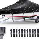 Boat Covers 16-18.5ft, Heavy Duty 800D PU Waterproof Trailerable Marine Grade Polyester Canvas, UV Resistant Bass Boat Covers, Fits V-Hull Tri-Hull Fish&Ski Boat, Runabout with Tightening Strap