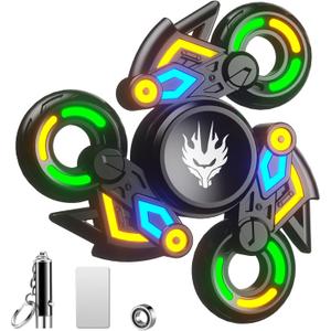 Cool Trendy Fidget Spinners, Fidget Spinner Gifts, Stress Anxiety ADHD Relief Figets, Metal Finger Hand Spinner with Green/Yellow/Blue Luminous Light, Spinner Absorb Solar Light Then Release in Dark