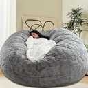 HDMLDP Bean Bag Chair for Adults Kids Without Filling Comfy Fluffy Giant Round Beanbag Lazy Sofa Cover for Reading Chair Floor Chair, 4FT, Grey