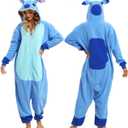 Wishliker Unisex Adult Onesie Pajamas Animal Onesies Women Men Christmas Halloween Cosplay Costume Sleepwear (Zipper Blue) X-Large