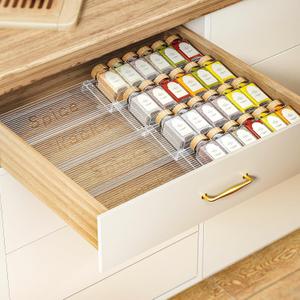Pantasia 2-Tier Spice Drawer Organizer 4 Pack, Expandable from 11" to 22" Clear Acrylic Spice Rack for Drawer, Seasoning Organizer Holds Up to 48 Jars for Kitchen Spice Organization(Jars Not Included)