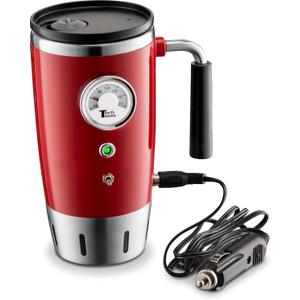 Tech Tools Heated Car Travel Mug - Keeps Your Bevrege Hot - Retro Style - Stainless Steel 12 Volts (Red)