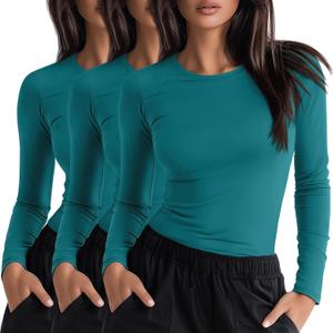Neer 3 Pack Womens Underscrub Shirts Long Sleeve Crewneck Tops Fitted Layering Clothes Comfort Knit Tops for Nurse, Medium