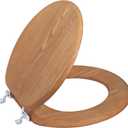 Wooden Toilet Seat Round with Metal Hinges, Wood Toilet Seat for American Standard Size Toilet Seats, Easy to Install