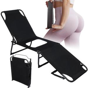 Fodlable BBL Chair with Hole, Adjustable 5-Position Lawn Chair for BBL Chaise Lounge After Surgery Recovery Bed for Patio Garden Poolside Outdoor Yard Beach(Black)