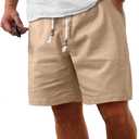 Comdecevis Men's Linen Shorts Casual Elastic Waist Drawstring Summer Beach Vacation Yoga Golf Shorts with Pockets (XX-Large, Khaki)