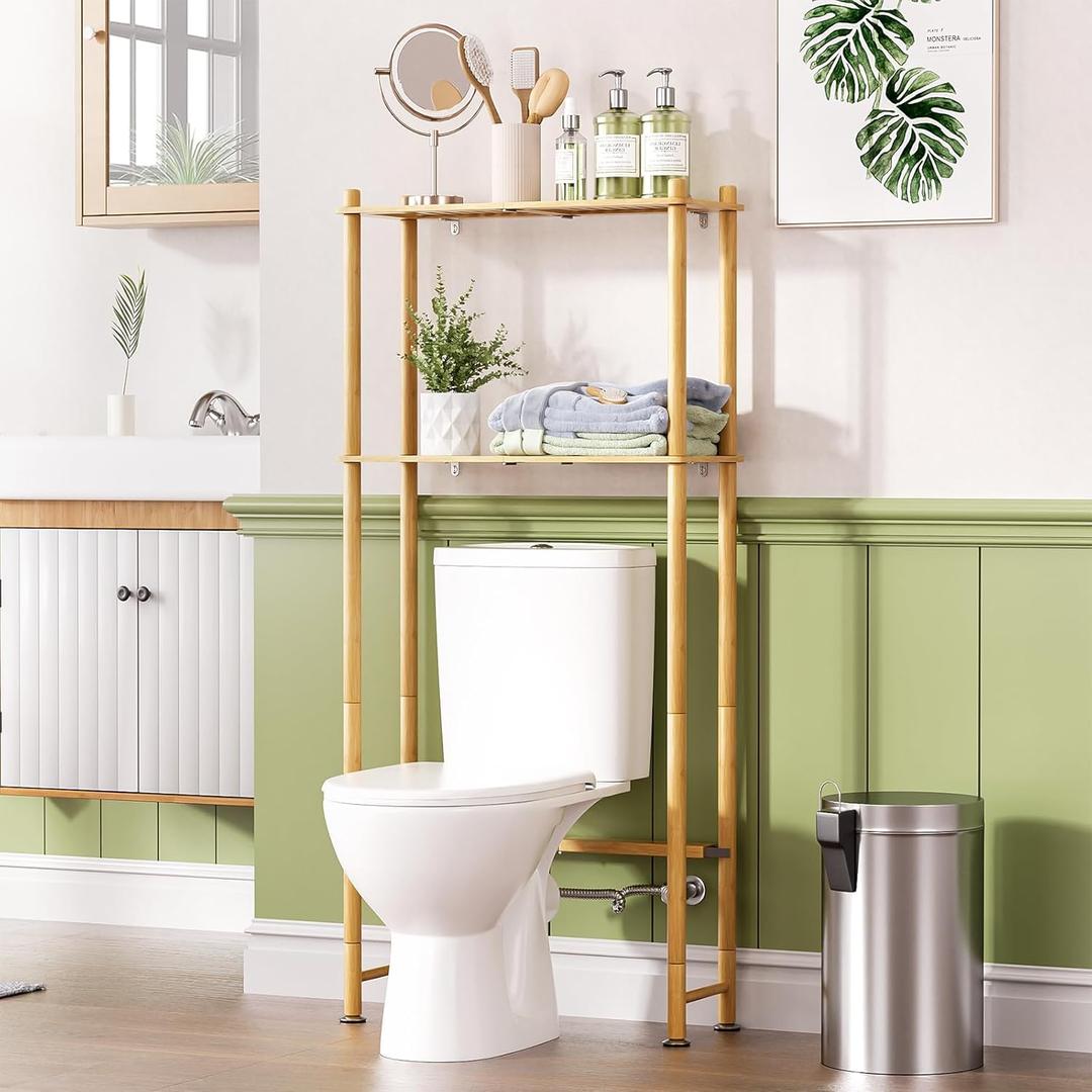 AmazerBath Bamboo Over The Toilet Storage Shelf, 2-Tier Over Toilet Organizer Rack, Freestanding Above Toilet Shelf for Bathroom, Laundry, Space Saver, Natural Color AmazerBath Bamboo Over The Toilet Storage Shelf, 2-Tier Over Toilet Organizer Rack, Freestanding Above Toilet Shelf for Bathroom, Laundry, Space Saver, Natural Color