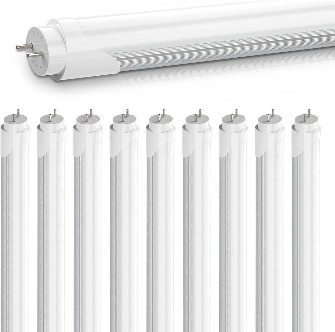 CNSUNWAY 10-Pack T8 LED Tube Lights 4Ft, 18W 2400LM 6000K, Single or Double End Powered, Plug and Play or Ballast Bypass, Type A+B 4FT T8/T10/T12 Replacement for Garage Warehouse Lighting, Frosted