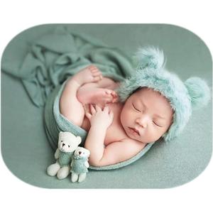 Vemonllas Newborn Photography Props Outfits Girl Boy Teddy Bear Hat with Wrap Stretch Blanket Baby Photo Props (Green)