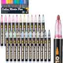 Mzh Art Double Line Metallic Markers set of 24 x 2 PACK Colors Glitter Pen Paint Permanent Brush Pen Never Fade Quick Dry for Designing Photo Album, Guest Book, Scrapbook, DIY card, Glass, Rock