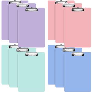 12pcs Plastic Clipboards Colored Clipboards 12.3 x 8.8 Inch Low Profile Clip Boards for Standard A4 Letter Size Portable for Classroom Office Supplies Students Painting Note-Taking Writing Pads