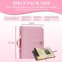 Waterproof Quilted Bible Cover with Leather Handle, Bible Study Supplies Includes 5 Black Pens, 12 Highlighters, 72 Tabs,Christian Gifts for Women(Pink)