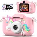 Dwfit Upgrade Selfie Kids Camera, Christmas Birthday Gifts for Boys Girls Age 3-12, HD Kids Digital Video Cameras for Toddler with Cartoon Soft Silicone Cover, Portable Toy for 3 4 5 6 7 8 Years Old (Colourful Pink)