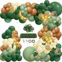 148 pcs Safari Jungle Balloon Arch Kit, Sage Green Brown Wild Balloon Garland with Palm Leaves, for Woodland Tropical Birthday Party Supplies Shower Decoration (Dark Green,sage Green,coffee Brown,pastel Yellow)