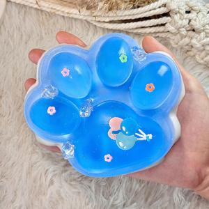 Big Taba Squishy Cat Paw, 5 in Large Paw Squeeze Toy Glittering Blue & White for Stress Relief and Relax, Sticky Squishies Fidget Toys for Party Favors Novelty Things Birthday Gift