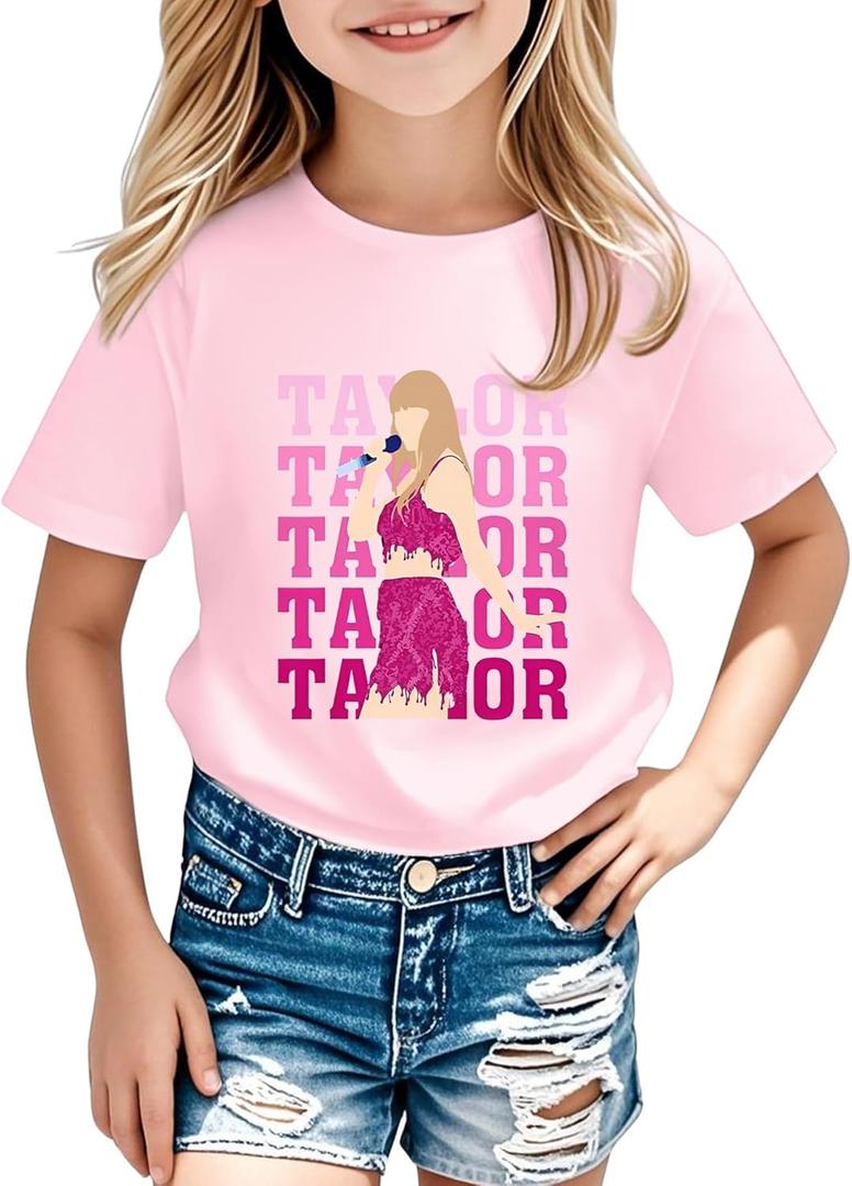 Girl Country Music T-Shirt - Kids Singer Letters Graphic Birthday Shirts Gifts Fan Song Tour Concert Outfit Top (6-7 Years)