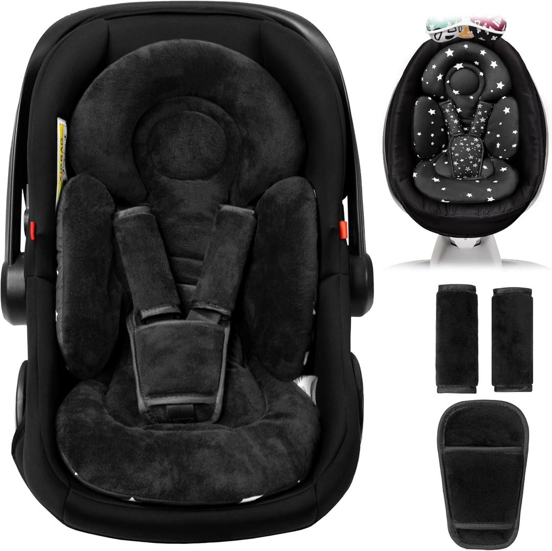 TinlyFinly Newborn Car Seat Insert, Head and Body Support, Reversible Infant Insert Compatible with Baby Carseat, Stroller, Mamaroo Swing, Rocker, Bouncer. Baby Car Seat Cushion - Black MFD 2026/04