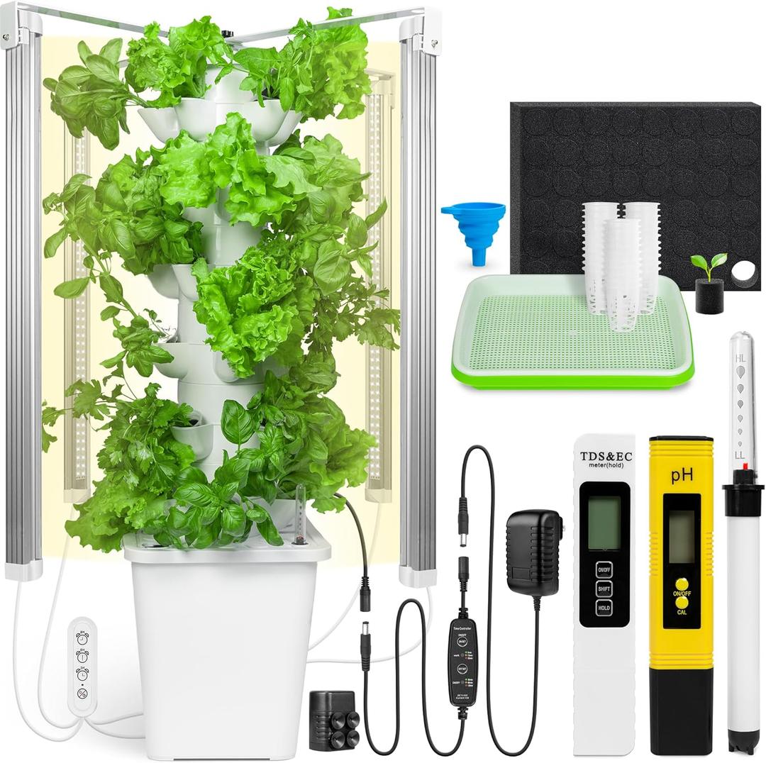 Carpathen Hydroponic Tower Growing System - Indoor Vertical Gardening System with Grow Lights for 30 Plants - Complete Kit with Timer, PH+TDS Meter, and Water Level Gauge - Indoor Herb Garden