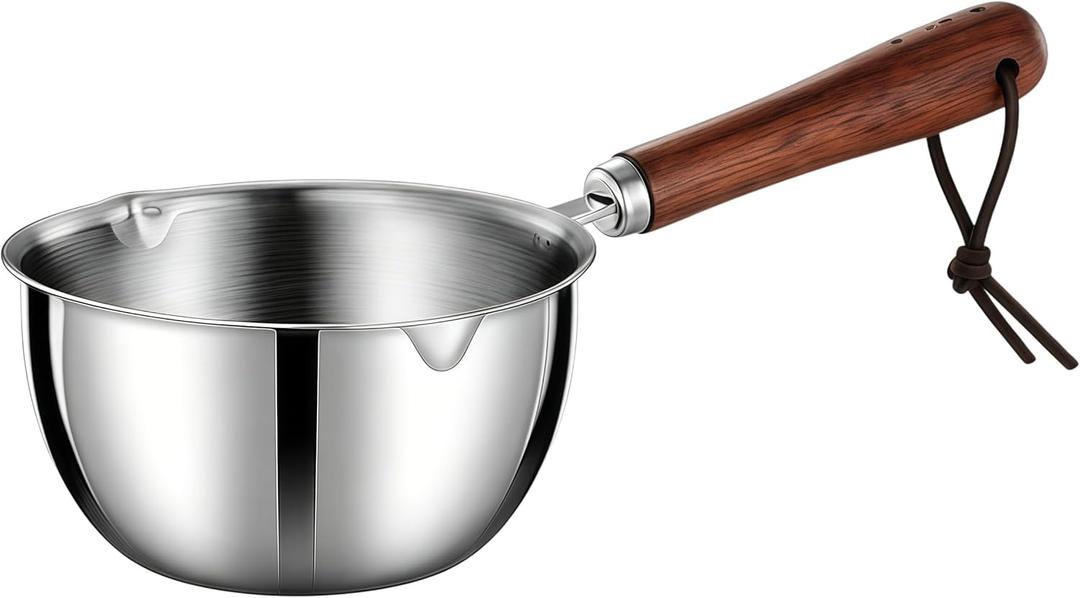 10oz Mini Saucepan Butter Warmer Pot Stainless Steel, Small Milk Coffee Chocolate Melting Pan, Food Grade Baby Food Warmer with Dual Spouts