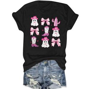 Coquette Halloween Ghost Breast Cancer Awareness Shirt, XL