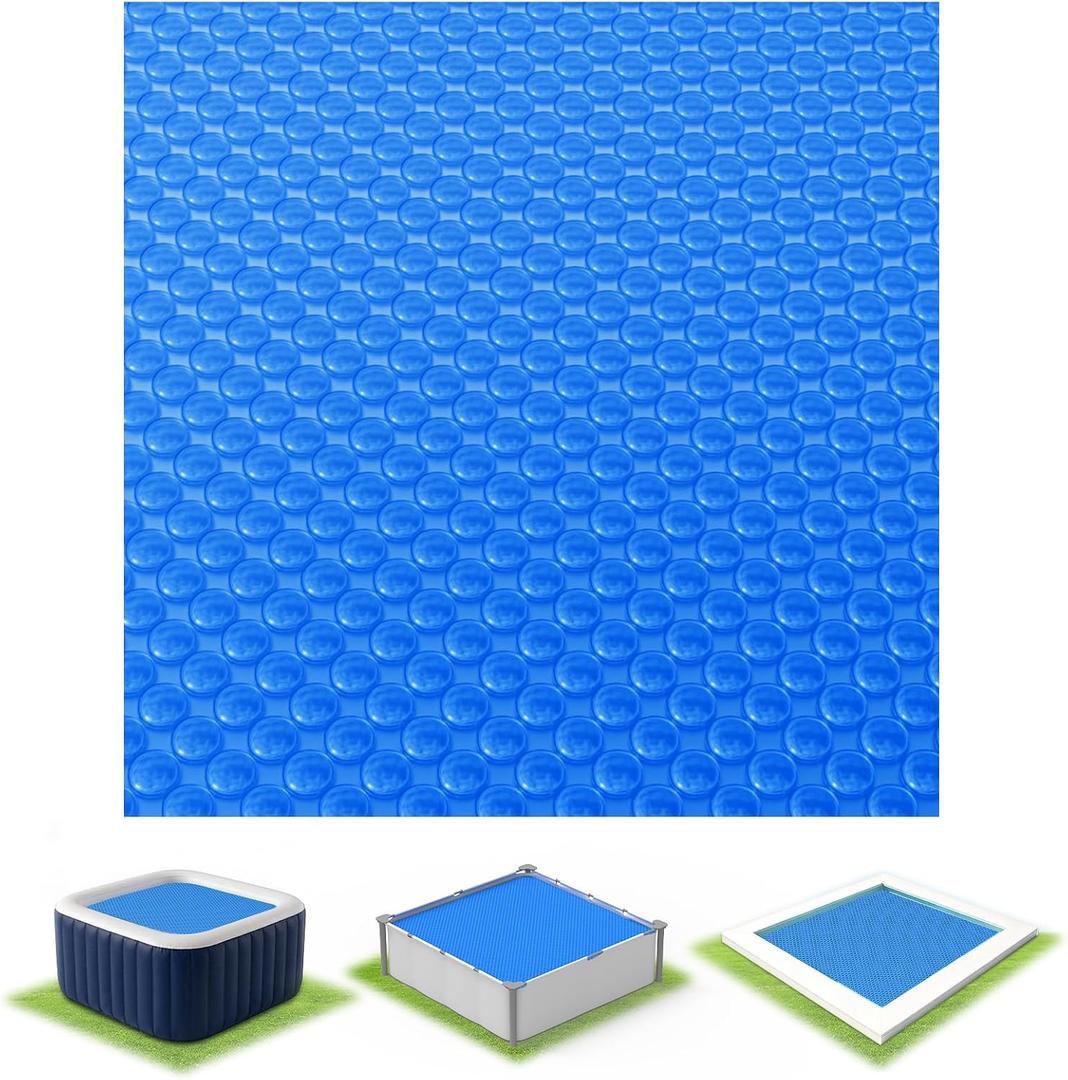 Solar Pool Cover 7 x 7 ft Square, Solar Pool Blanket for Above Ground & Inground Pools, Hot Tubs and Spas, Thermal Bubble Cover for Heat Retention, Reduces Evaporation (84 x 84 Inch)