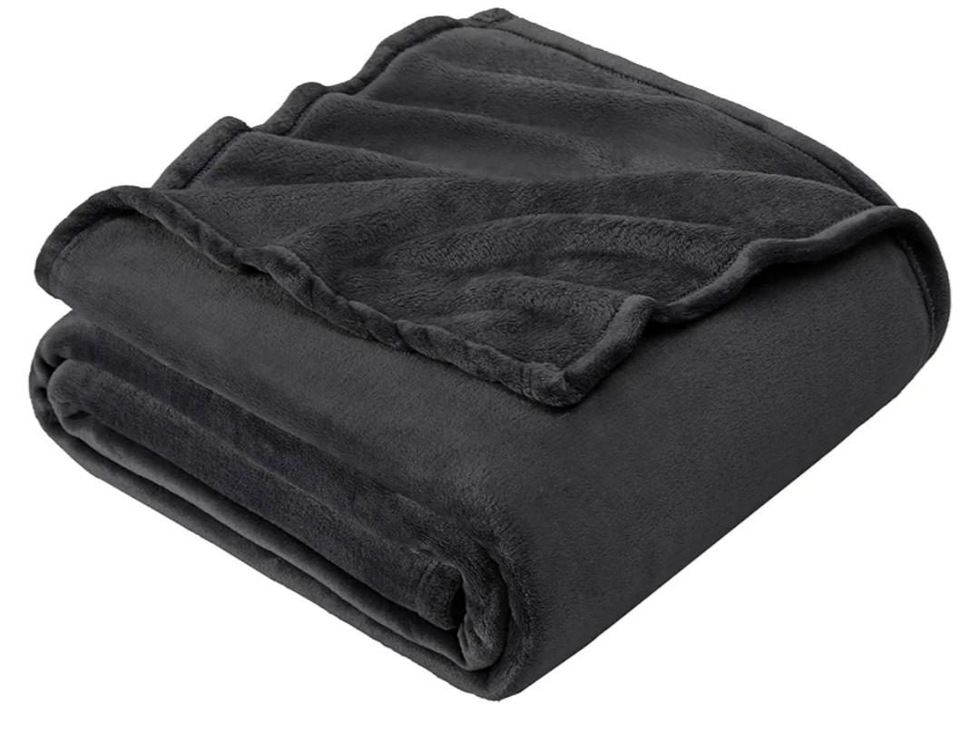 Hansleep Flannel Fleece Throw Blanket Twin Size, Super Soft Fluffy Bed Plush Blanket Throw, Luxury Fuzzy Cozy Couch Blanket for All Seasons, Charcoal, Twin 60x80