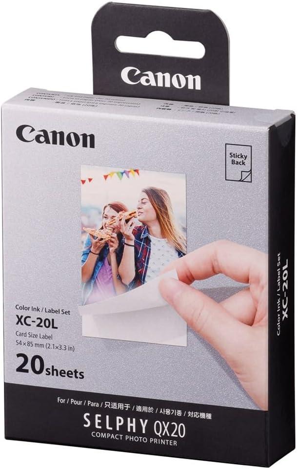 Canon QX20 Color Ink/Label Set, 4x6 Photo Paper, 20 Sheets, 3.4 x 2.1 Inch, White, Recyclable, Uncoated
