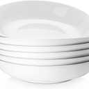 Y YHY 9" Pasta Bowls, 40oz Large Salad Bowls Set of 6, Wide Shallow Ceramic Bowls for Serving Soup, White Dinner Plates Set for Kitchen, Microwave Dishwasher Safe