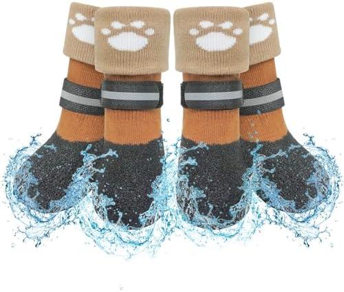 SCENEREAL Anti Slip Dog Socks Boots, Dog Shoes for Hot/Cold Pavement Snow Rain Days, Waterproof Grip Doggy Booties for Hardwood Floor, Winter Paw Protectors for Small Medium Large Senior Old Dogs M