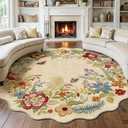 FMFUNCTEX 8ft Round Washable Beige Boho Scalloped Area Rug for Living Room