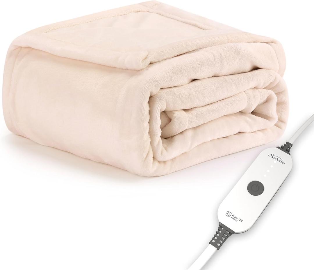 Sunbeam Electric Throw Royal Posh Velvet Heated Blanket, 4 Heat Settings, 4-Hour Auto Shut-Off, Fast Heating, Lush, Silky, and Ultra Comfy, Champagne Color, 50" x 60"