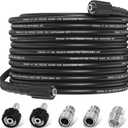 1/4" Pressure Washer Hose 50FT,Flexible 3600PSI Power Washer HoseM22-14mm&15mm) with 3/8" Quick Connect KitNo Kinking Household High Pressure Washer Hoses Easy Storage