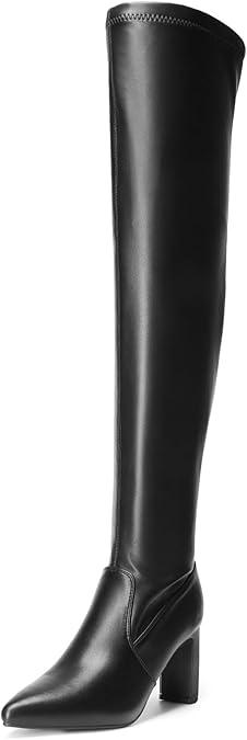 DREAM PAIRS Women's Over The Knee Stretch Thigh High Boots Chunky High Heels Pointed Toe Long Fall Boots, 9