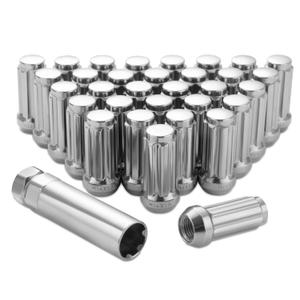 Lichamp 32 tuercas cromadas M14x1.5 para camiones, parcialmente compatibles con Ford F250 F350 Super Duty y Chevy Silverado 1500 2500 3500, girador cromado con asiento de cono, A9SL