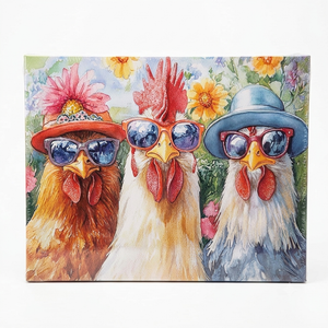 ZSHARTSWD Funny Roosters Wall Art Color Chicken with Glasses Pictures Farm Animals Painting Farmhouse Rooster Canvas Prints Kitchen Bathroom Home Decor Framed (Beige, 16.00" x 20.00")
