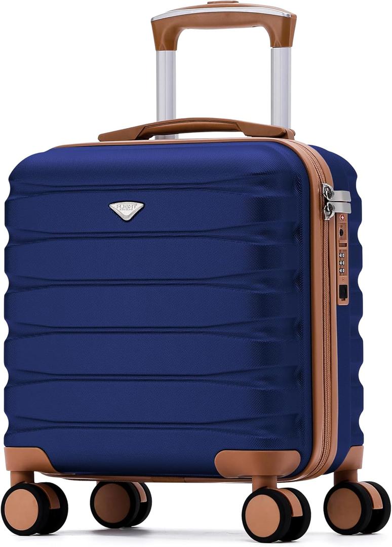 Carry On Suitcase Hardside TSA Lock & USB Port Silent Double Spinner Wheels Maximum Underseat Carry-On Bag For Virgin & South West Approved Airlines( 16.25x13.5x8" ,Navy/Tan )