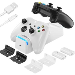 Dual Dock Charging Station Compatible with Xbox Series X/S, Xbox One/One X/One S Controllers, Efficient Xbox Controller Charger with 2 * 1100mah Rechargeable Controller Battery Packs(White)