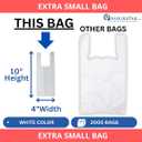 EXTRA SMALL White Unprinted HDPE T-Shirt Bags 4"x3"x10" with handles 2000 Bags 12 Microns Perfect for Supermarkets, Grocery Shopping and Store Purchases