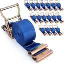 E-Track Ratchet Straps (18-Pack) - 2" x 15.3 FT Professional Fleet Management Tie Downs with E-Track Fittings, 4500 lbs Break Strength for Organized Logistics, Cargo Vans & Enclosed Trailers-Blue, 18 Pcs