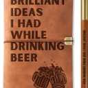 InnoBeta Beer gifts Leather Journal Notebook with Pen, for Beer Lovers, Men, Women on Birthday, Refillable Sketchbook, Travel Diary, Lined Planner, 7x5 Inches, Brown