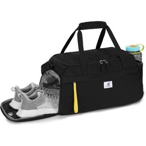 SKYSPER Gym Bag for Men & Women with Shoe Compartment, Carry-on Gym Duffle Bag for Travel and Sports, Workout Overnight Bag with Large Wet Pocket, Black (Black)