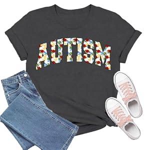 TIEEI Women Autism Awareness Shirt Autism T-Shirt Mental Health Tee Tops Grey, Small