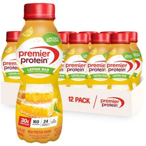 Premier Protein Shake, LIMITED EDITION Lemon Bar, 30g Protein, No Added Sugar, 24 Vitamins & Minerals to Support Immune Health, 11.5 fl oz, 12 Pack. BB: 10 Mar 2027
