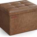 SONGMICS Small Folding Storage Ottoman, Foot Rest Stool, Cube Footrest, Synthetic Leather, 12.2 x 16.1 x 12.2 Inches, 286 lb Capacity, for Living Room, Bedroom, Dorm, Coffee Brown ULSF100K01