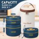 Dandat 3 Pcs Portable Insulated Lunch Container Set for Adult, Stackable Stainless Steel Bento Box for Hot Food with Insulated Lunch Bag Unisex 3 Separate Thermal Food Container (Blue)