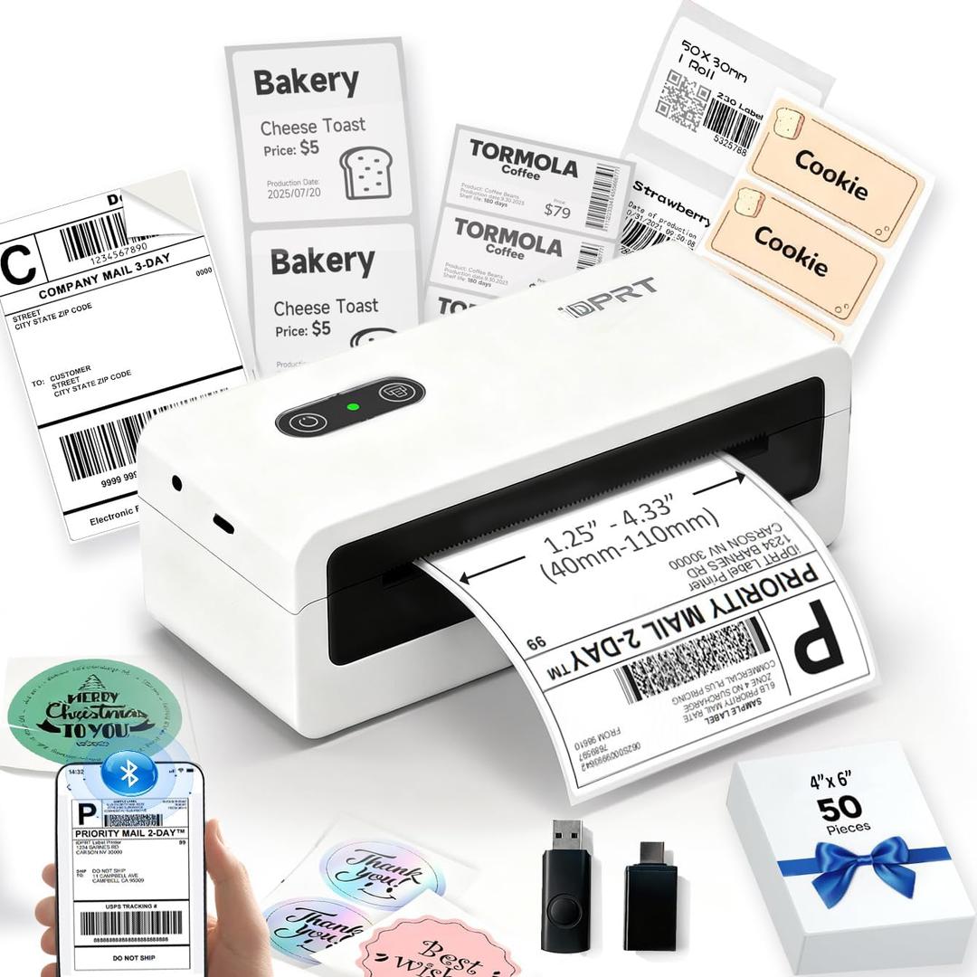 Bluetooth Thermal Shipping Label Printer, 4x6 Wireless High-Speed Label Printers for Small Business, Compatible with Android, iPhone, Windows & Mac, Widely Used for Tiktok, Shopify, USPS, SP460BT (White)