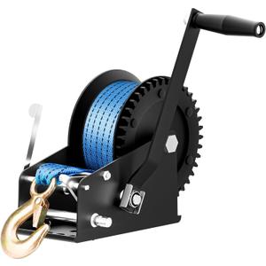 3500lbs Boat Trailer Winch with 33 Foot Polyester Belt, 2-Way Ratchet 4:1/8:1 Gears, Portable Winch for Boats, Trucks, Trailers, Rv, ATV, Jet Skiing, Manual Crank Winch Come with 2 Gloves (Blue)